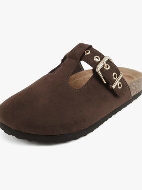Soda Brown Suede Clog Mule with Buckle